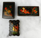 Set of Three Vintage Russian Lacquer Boxes Two Signed