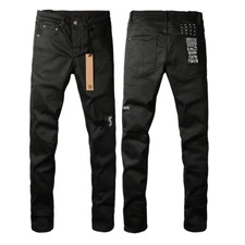 NEW KSUBI Men's Black Ripped Embroidered Jeans Slim Fit Pants Casual Trousers