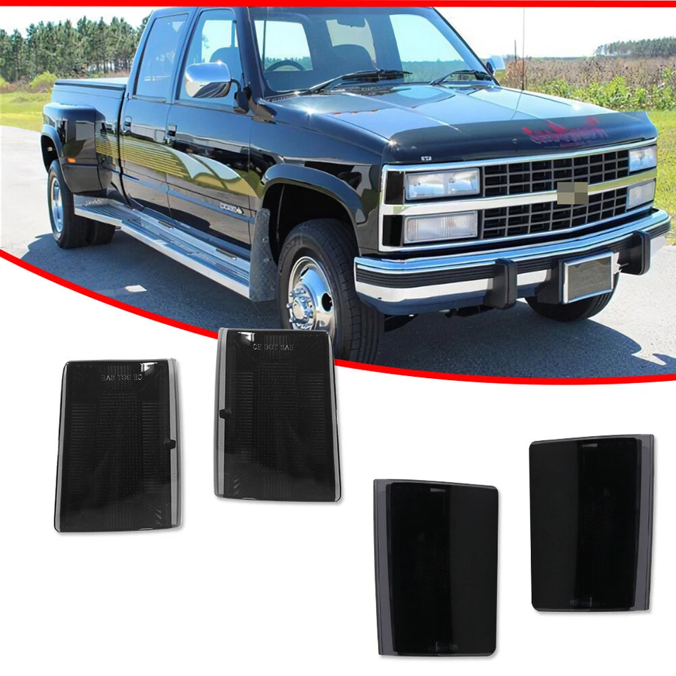 Para 1988-1993 Chevy Truck Pickup C/K 1500 Juego de luces de marcador lateral delantero ahumado de 4 Foto 2 de 4