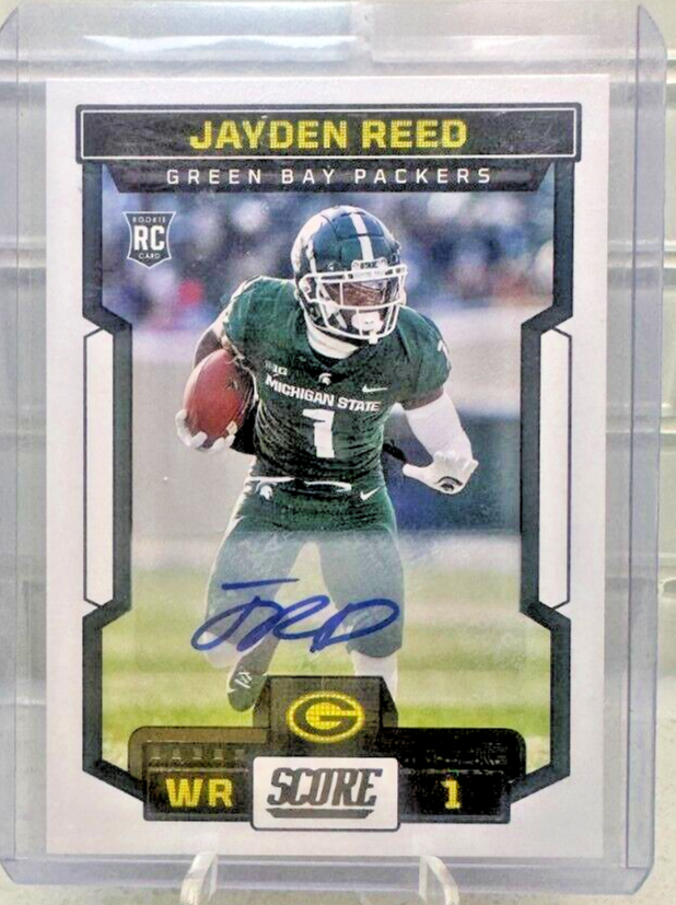 2023 Panini Score Jayden Reed RC Auto Green Bay Packers Card #363
