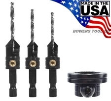 Snappy 3pc Countersink Drill Bit Set with Rotating Depth Stop Collar Made in USA