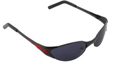 SUNGLASSES-Wrap-Around Sport Black Frame Red Flame Charcoal Black Lens Biker