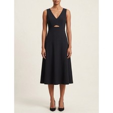 THEORY SL Cutout Midi Dress in Crisp Poly Black Size 12 V-Neck Sleeveless A-Line