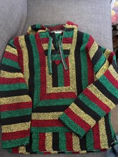 Woven Baja Hoodie Size S-M Rasta Colors Hippie Boho Festival Pullover Unisex