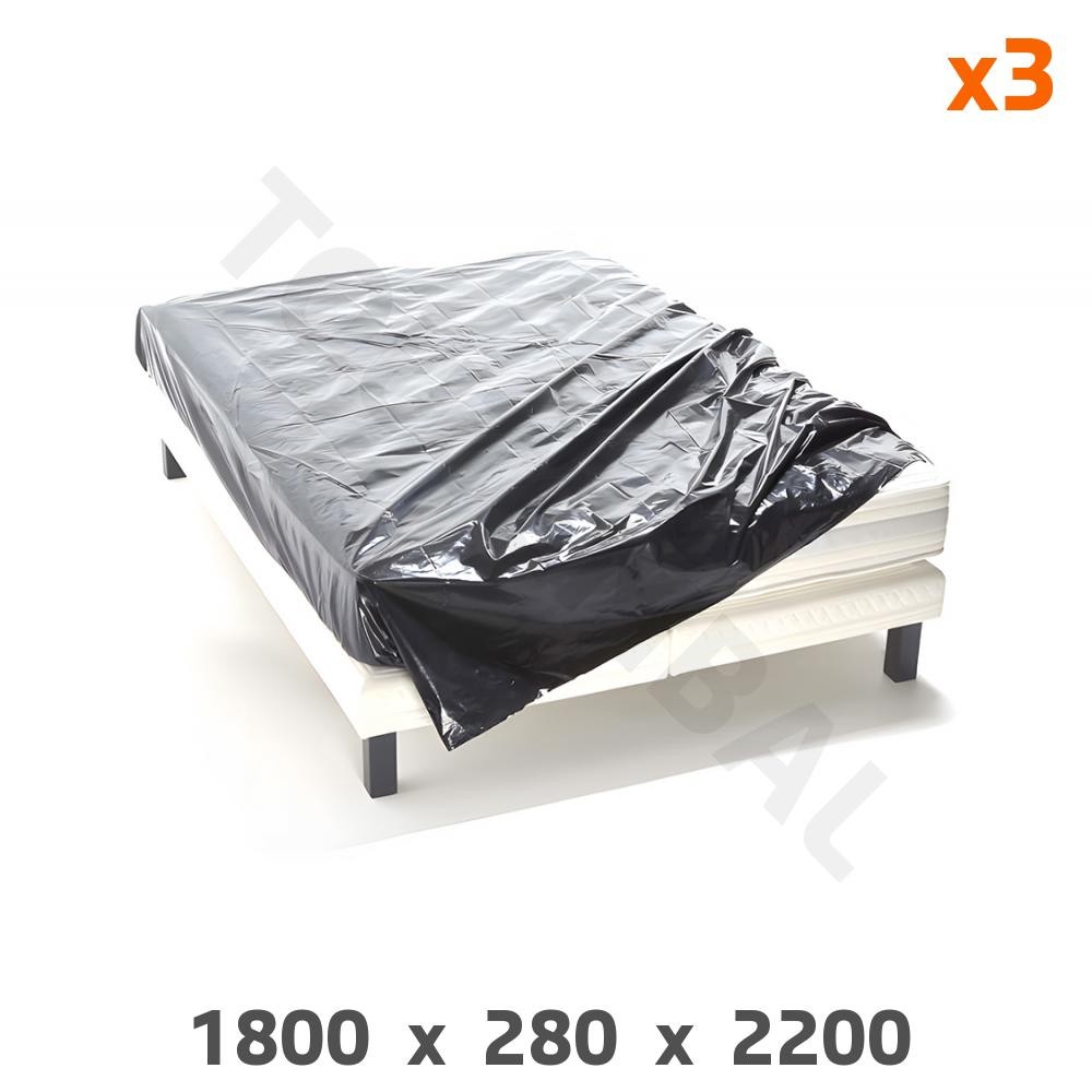 Housse plastique pour matelas 2 personnes noir 1800x2200 mm - Lot de 3 protections