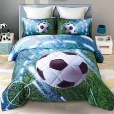 Soccer Bedding Set Full Size, 5 Pieces Soccer Comforter Set for Boys Green, P...