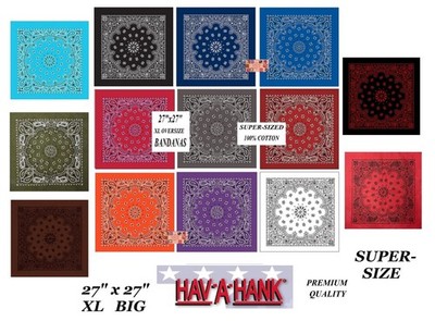 Hav-A-Hank 27'' XL BIG TEXAS-SIZE PAISLEY BANDANA Face Mask Head Wrap Neck Scarf