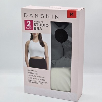 Danskin Womens Studio Sports Bra 2 Pack High Neck Racerback Moisture Wicking M