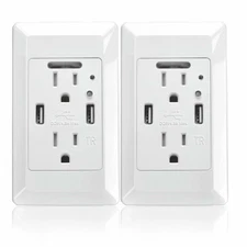 Night Dual USB Outlet Charger 15A TR Duplex Receptacle w/ Led Night Light Sensor