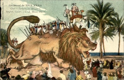 Nice France Giant Lion Parade Float Carnaval c1910 Vintage Postcard