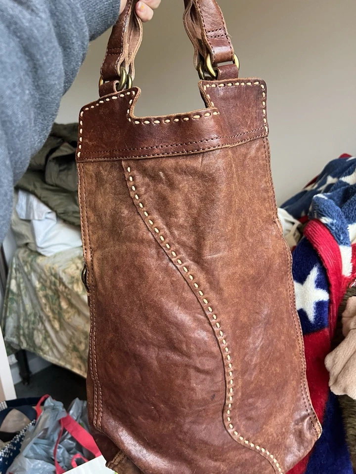 Lucky Brand 100% Lamb Leather Foldover Hobo Shoulder Bag Brown Slouchy - Image 3 of 4