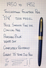 Sheaffer Persian Blue Snorkel Fountain Pen "TM" Touchdown Filler Restored