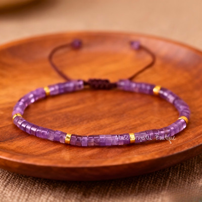 Natural Amethyst Stone Dainty Bracelet 4MM Crystal Healing Delicate Bracelet