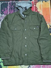 Dickies Work Jacket Men's XL Green Canvas Quilt Lined Snap Gray Hoodie