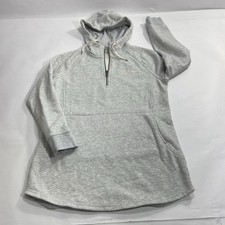 L.L. Bean Pullover 1/4 Zip Hooded Sweatshirt Gray Womens Medium Tunic Pockets