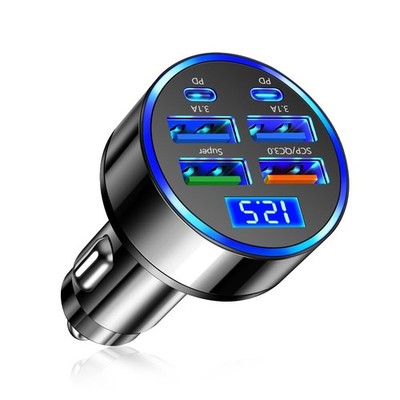 6 Ports Car Cigarette Lighter Adapter with LED Voltage Display,Fast Charging Car