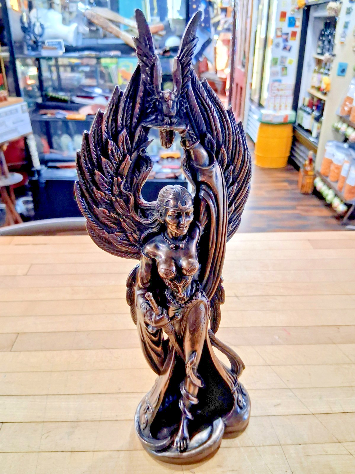 Morrigan Bronze Resin Statue – Celtic Goddess of War and Fate, 11" Winged Figure