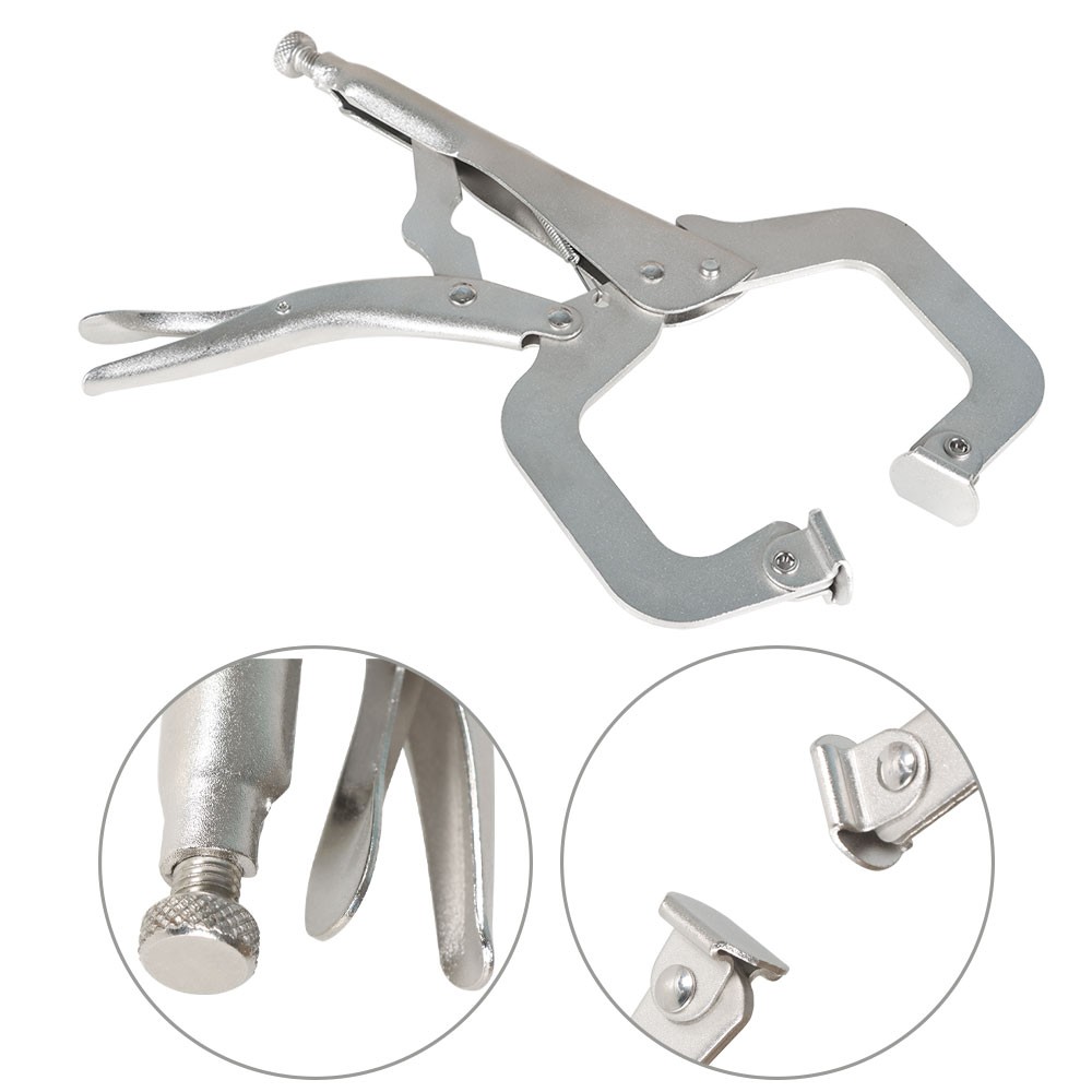 Adjustable C-Clamp Locking Pliers Set 11" Locking Welding With Swivel Pads 6 Pcs