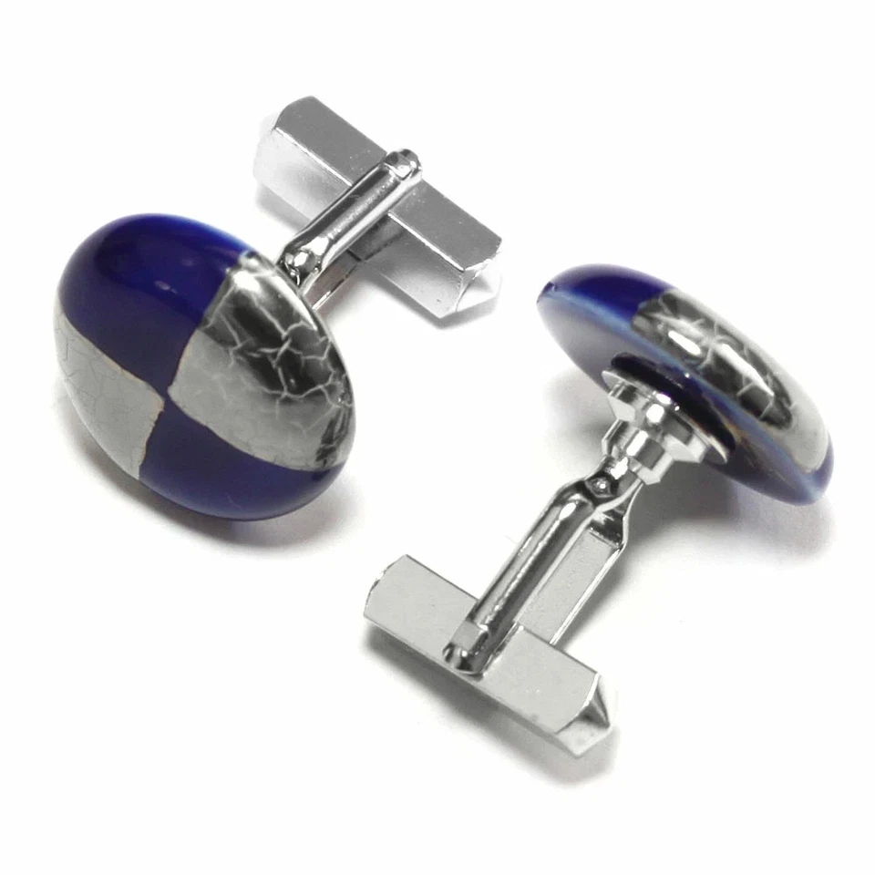 Gemelos Imari Japoneses de Cerámica Lapiz Lazuli Azul Rodio Chapado 18x18mm Nuevos con Caja Foto 3 de 4