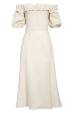 NWT REFORMATION Size 12 Marley Off the Shoulder 100% Linen Midi Dress