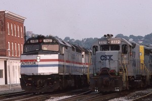 Amtrak #342 & CSX #2221 Cumberland Train/Railroad 1994 Kodachrome Slide A435