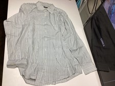 CLASSIC PERRY ELLIS PORTFOLIO LARGE COTTON DRESS SHIRT PINSTRIPE BLUE WHITE MENS