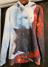 Wolf Printed Hoodie Sweatshirt Front  Back Printing Size S/M