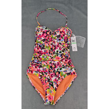 NWT Anne Cole Twist Front Shirred One-Piece Multicolor Floral Swimsuit - Sz 8