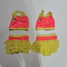 Weissman Girls Pink Yellow Sequin Dancewear Top  Skirt Size IC