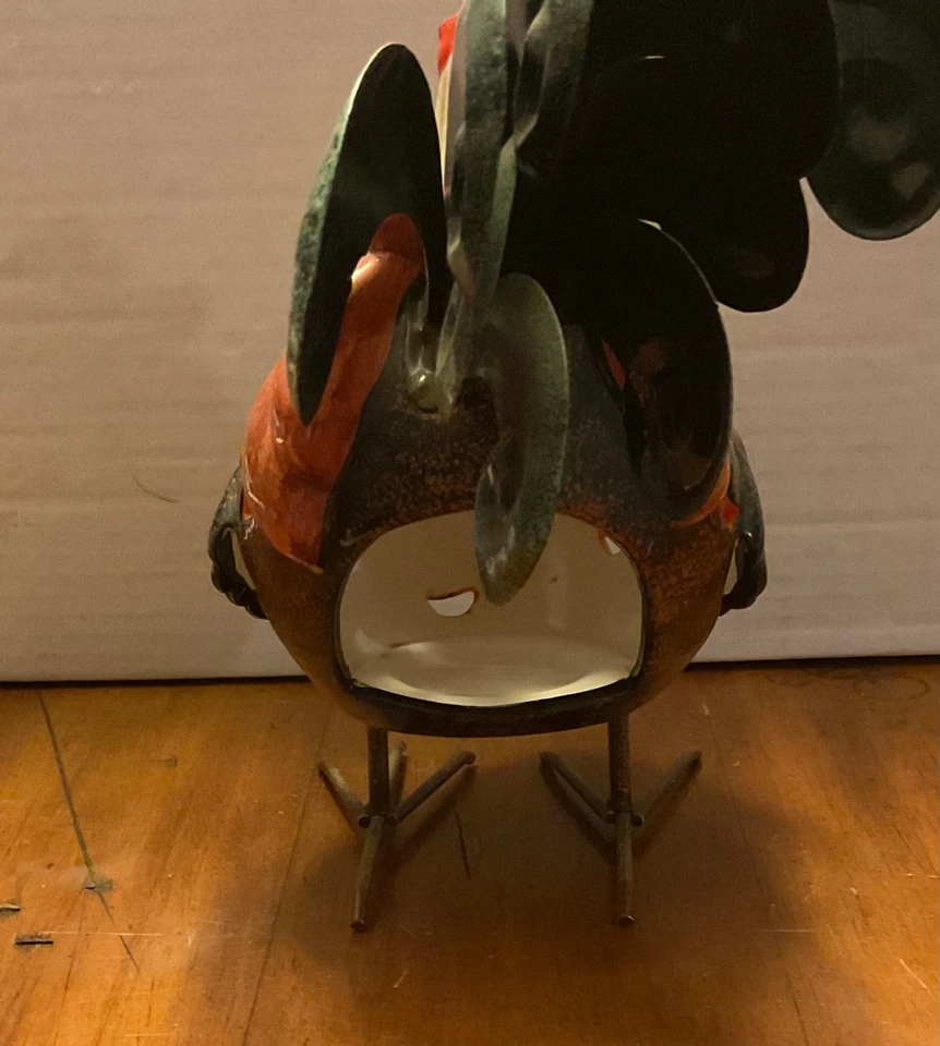 Ceramic Rooster Candle Holder Decor Colorful metal tail feet. Illuminary AA760 - Image 3 of 3