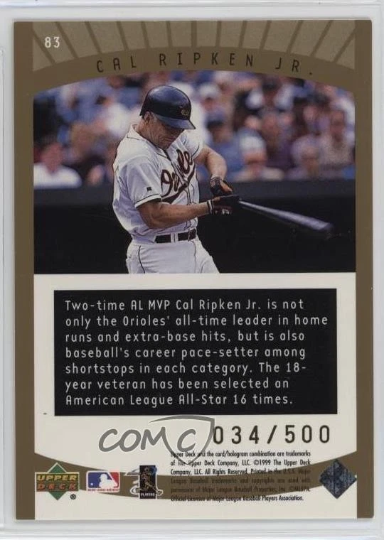 1999 Upper Deck Ovation Superstar Spotlight Standing /500 Cal Ripken Jr #83 HOF - Image 2 of 2