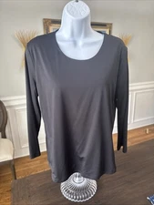 JEAN-PIERRE KLIFA Light Black Long Sleeve Blouse Top Size Large - Round Neck