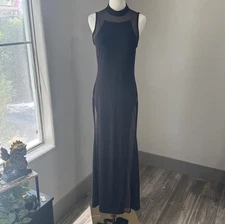 NW Nightway Black Form Fitting Maxi Dress With Mesh Accents Size 10