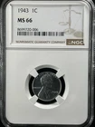 1943 1C  Lincoln Wheat One Cent NGC MS66   8699720-006