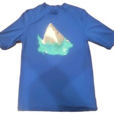 Boys Cat Jack Large 12 14 Swim Suit Top Blue Rash Guard Shark