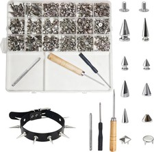 455 Pcs Punk Spikes and Studs Kit, 10 Sizes Metal Cone and Square Studs for C...
