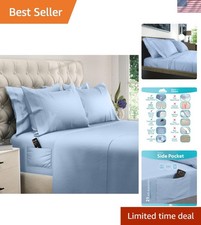 King Size Sheets Set - 6 pcs Breathable Cooling Bed Sheets - up to 21" Extra ...