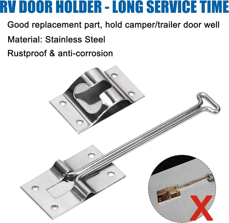 6” RV Door Latch, Stainless Steel T-Style Trailer Door Holder Catch with  - Image 2 of 2