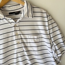 RLX Polo Ralph Lauren White Blue Striped Short Sleeve Wicking Shirt 98