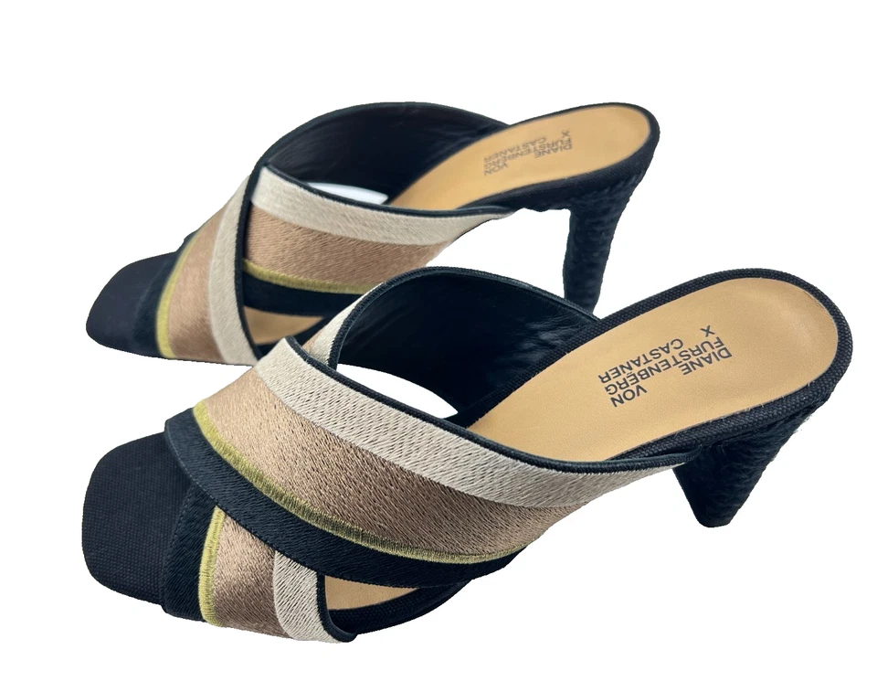 DIANE VON FURSTENBERG Castaner Laos sandali tacco donna 6,5 37 nero talpa nuovi con scatola - Immagine 2 di 4