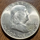 Key Date 1948 Uncirculated Franklin Half Dollar Full Bell Lines Actual Coin.