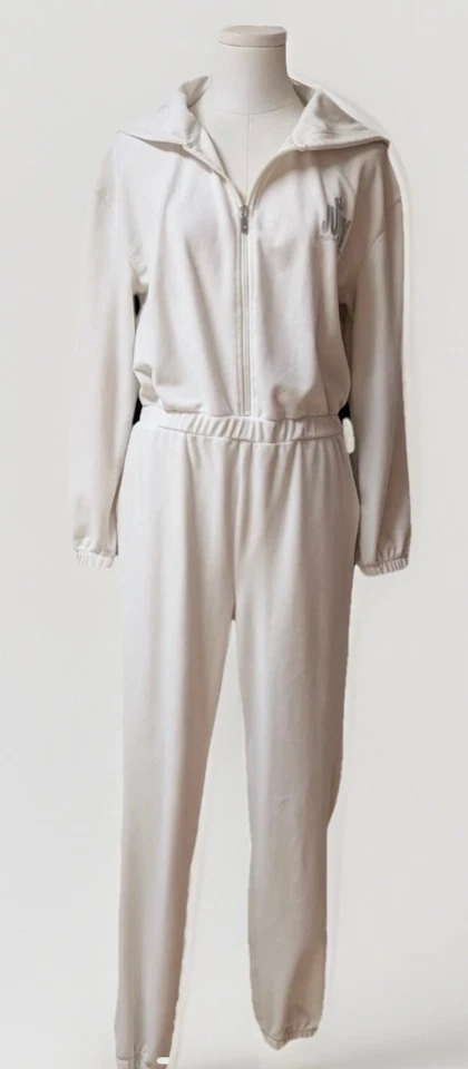 Juicy Couture Velour Jumpsuit Women's L Hooded Silver Logo Zip Front One Piece - Image 3 of 4