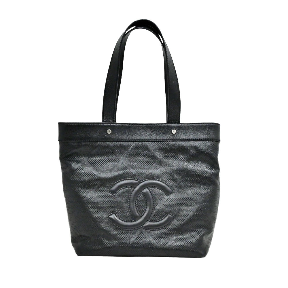 Chanel Black Punched Leather Tote Bag R1 0810