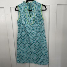 Eliza J Women’s dress- Turquoise/white Print With Lime Detailing-V Neck-size 10