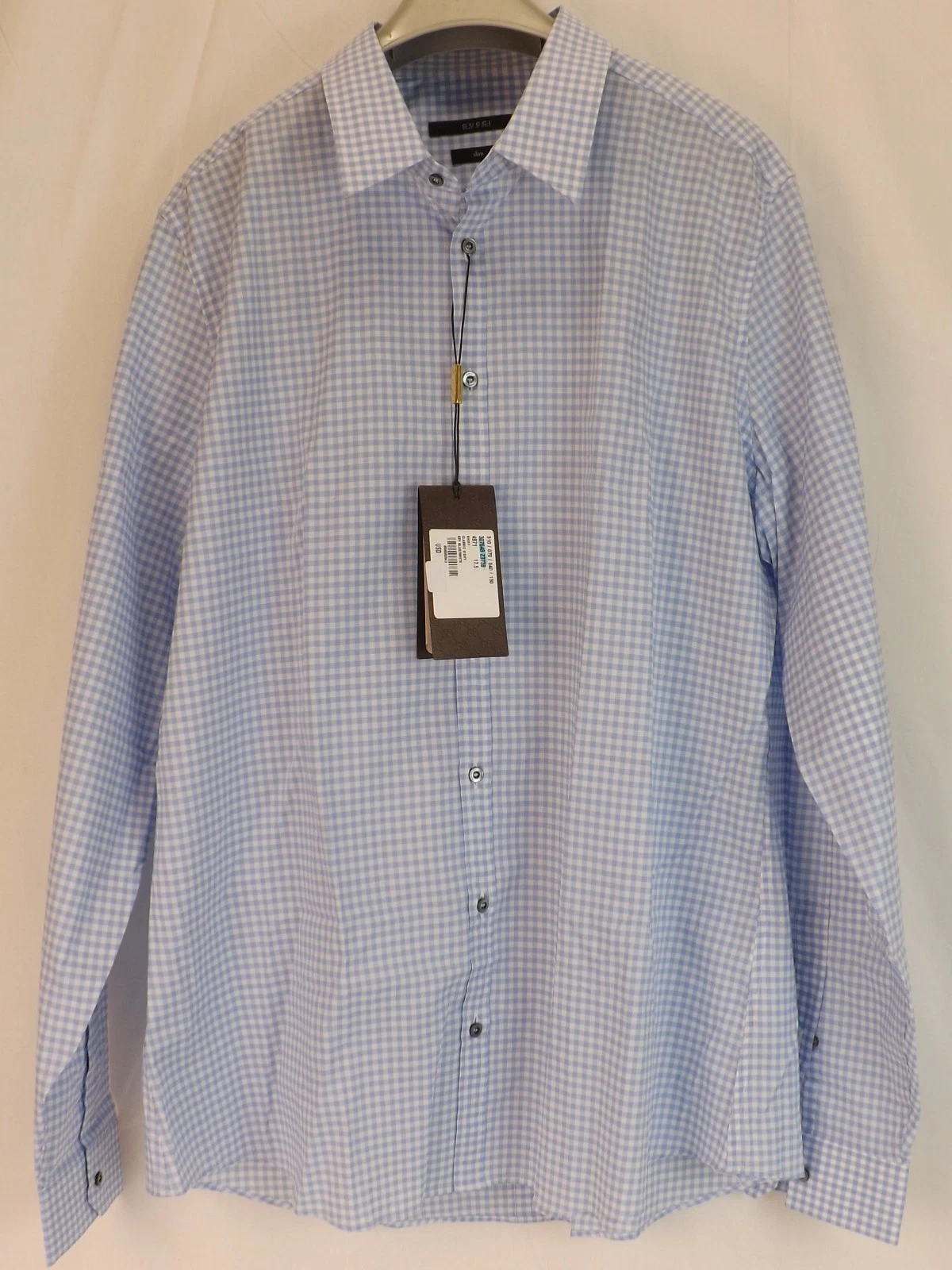CHEMISE ROBE MINCE CLASSIQUE GUCCI BLEU CIEL BLANC PLAID COTON CLASSIQUE 17,5 44 #307648 NEUF AVEC ÉTIQUETTES