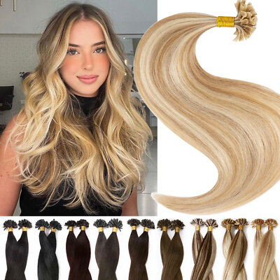 US Nail U-Tip Pre Bonded Keratin Hot Fusion Remy Human Hair Extensions Highlight