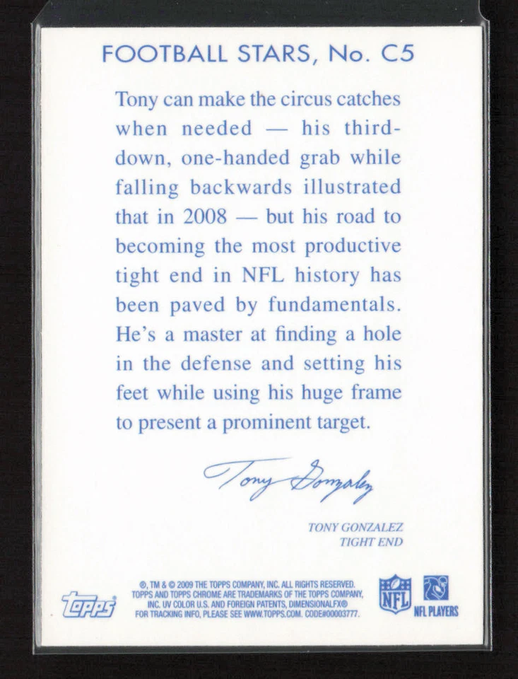 2009 Topps Chicle #5 Tony Gonzalez Atlanta Falcons - Image 2 of 2