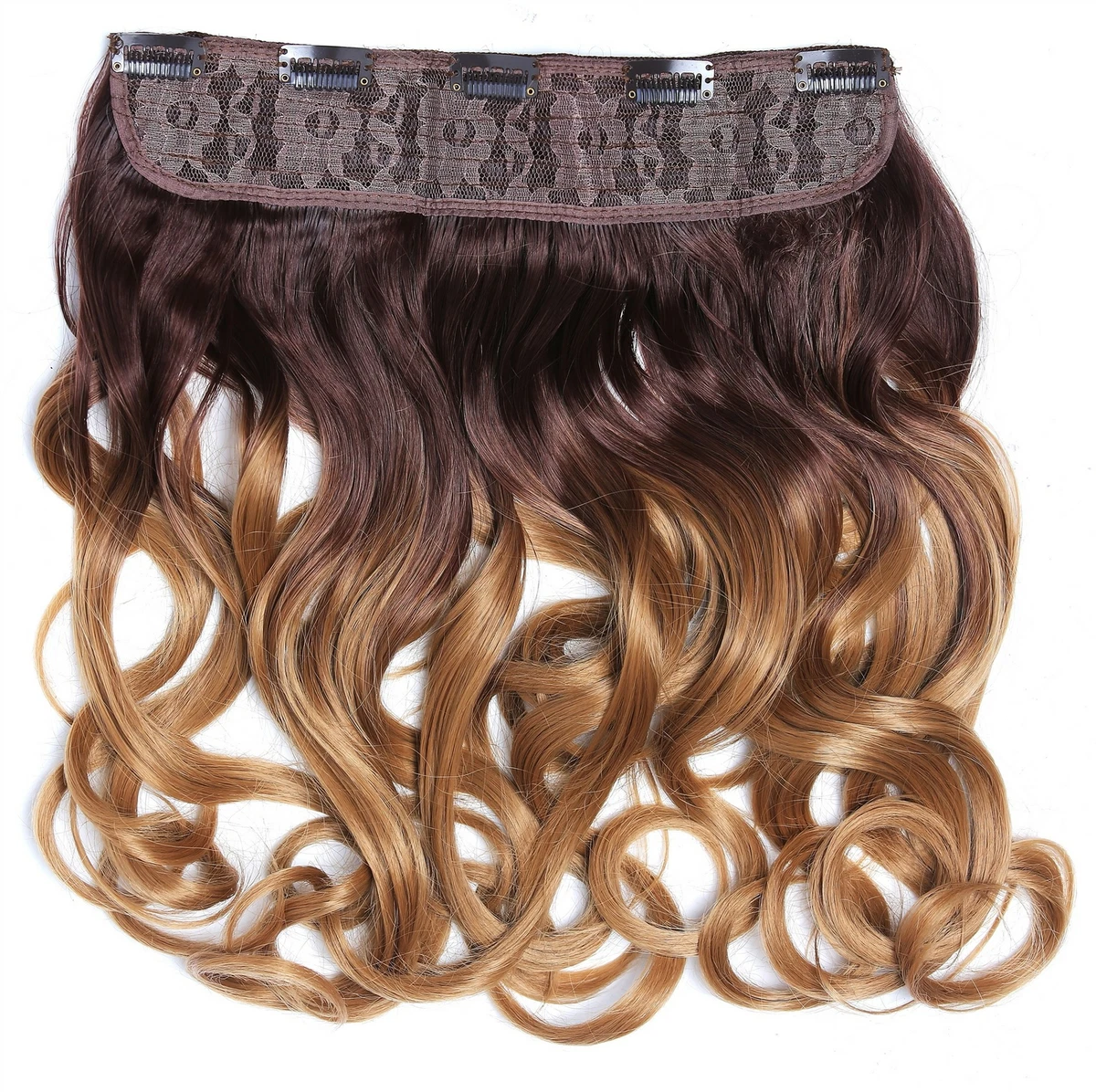 LaaVoo Extension Capelli Veri Clip 55 Cm 80 Grammi 5pcs Castano Scuro Balayage Marrone Chiaro - Foto 4