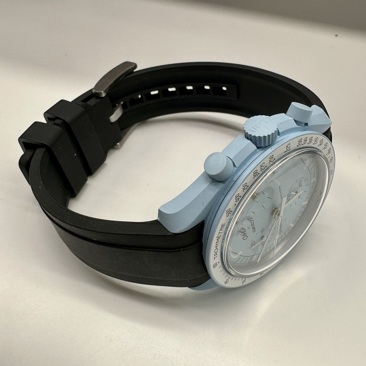 20mm BLACK Vulcanized Caoutchouc rubber Strap Moonswatch