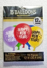 Happy New Year's Balloons Helium Quality 15 Count Pack 12" Round Size Multicolor